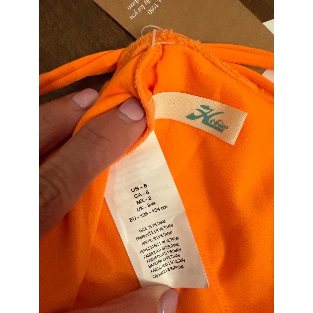 NEW Hobie Girls Neon Orange Floral Textured One Piece Swimsuit Size 8 HG3YF05G